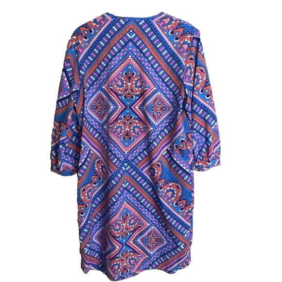 Coolibar UPF Coverall Tunic Dress Sz XS Turquoise Orange Neck Tie Sun Protective - Picture 4 of 6